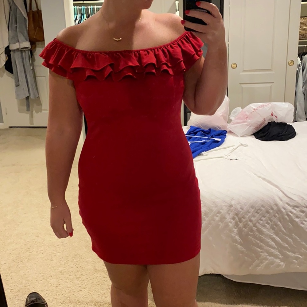 Red Off The Shoulder Bodycon
